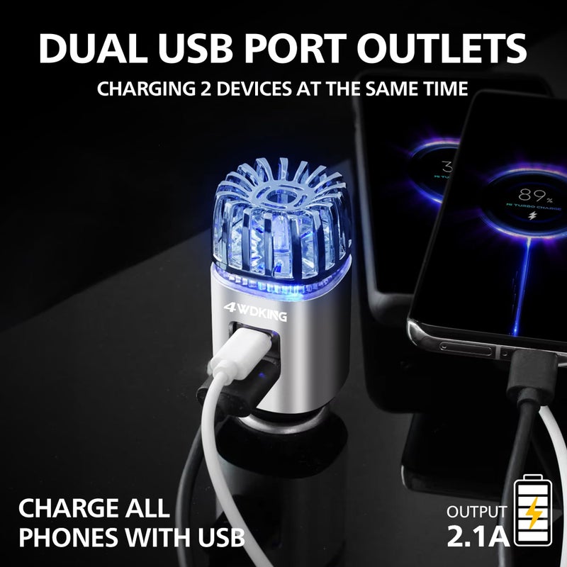 4WDKING Car Air Purifier Ionizer, 12V Plug-in Car Air Freshener Gadgets with Dual USB Charger Removes Cigarette Smoke, Pet and Food Odor, Ionic Ozone (Black) - Image 4